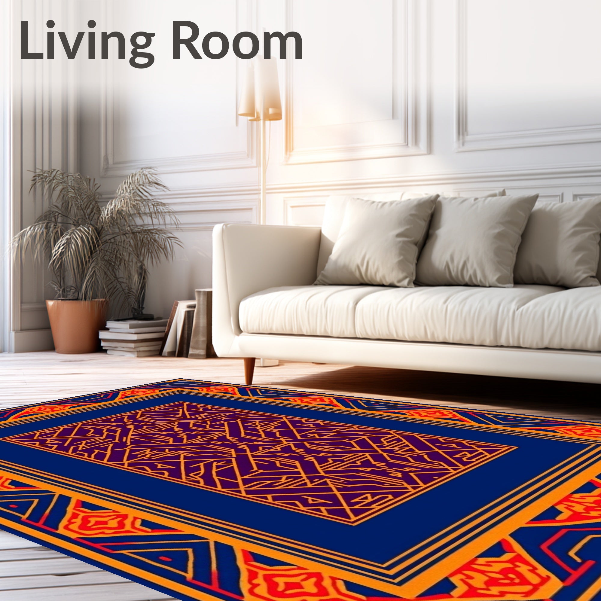 Geometric Pattern With Orange Red Border Rug