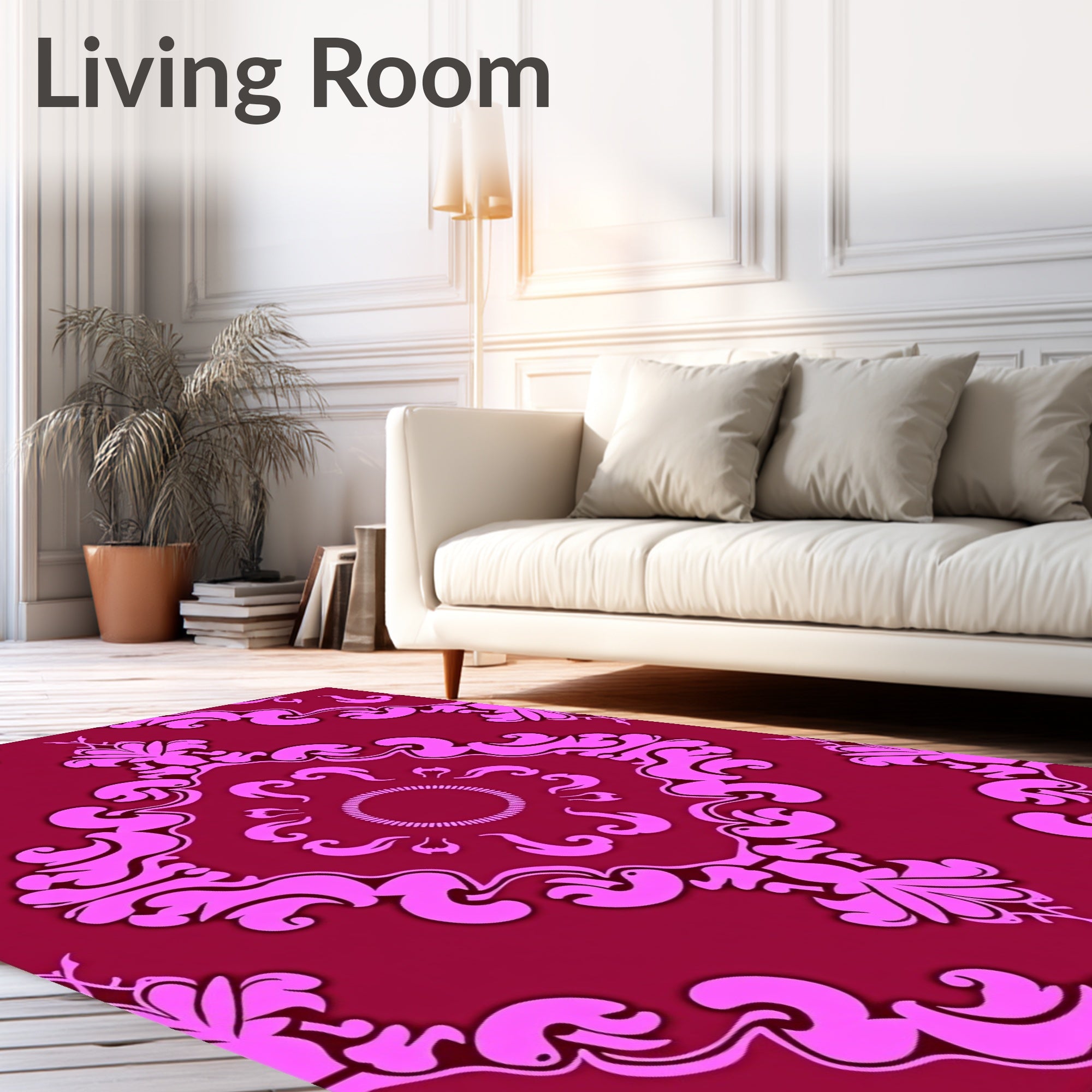 Floral Damask Patterned Decorative Rug