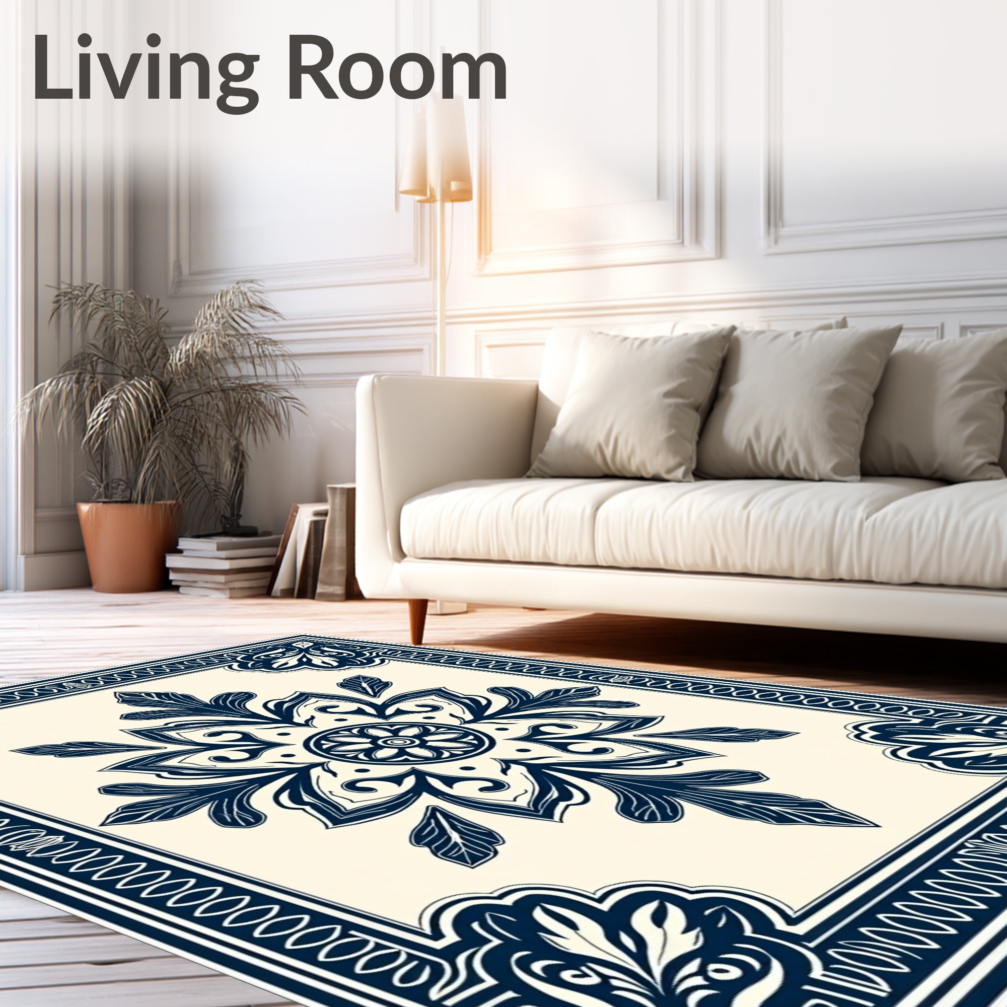 Intricate Mandala Floral Border Design Rug