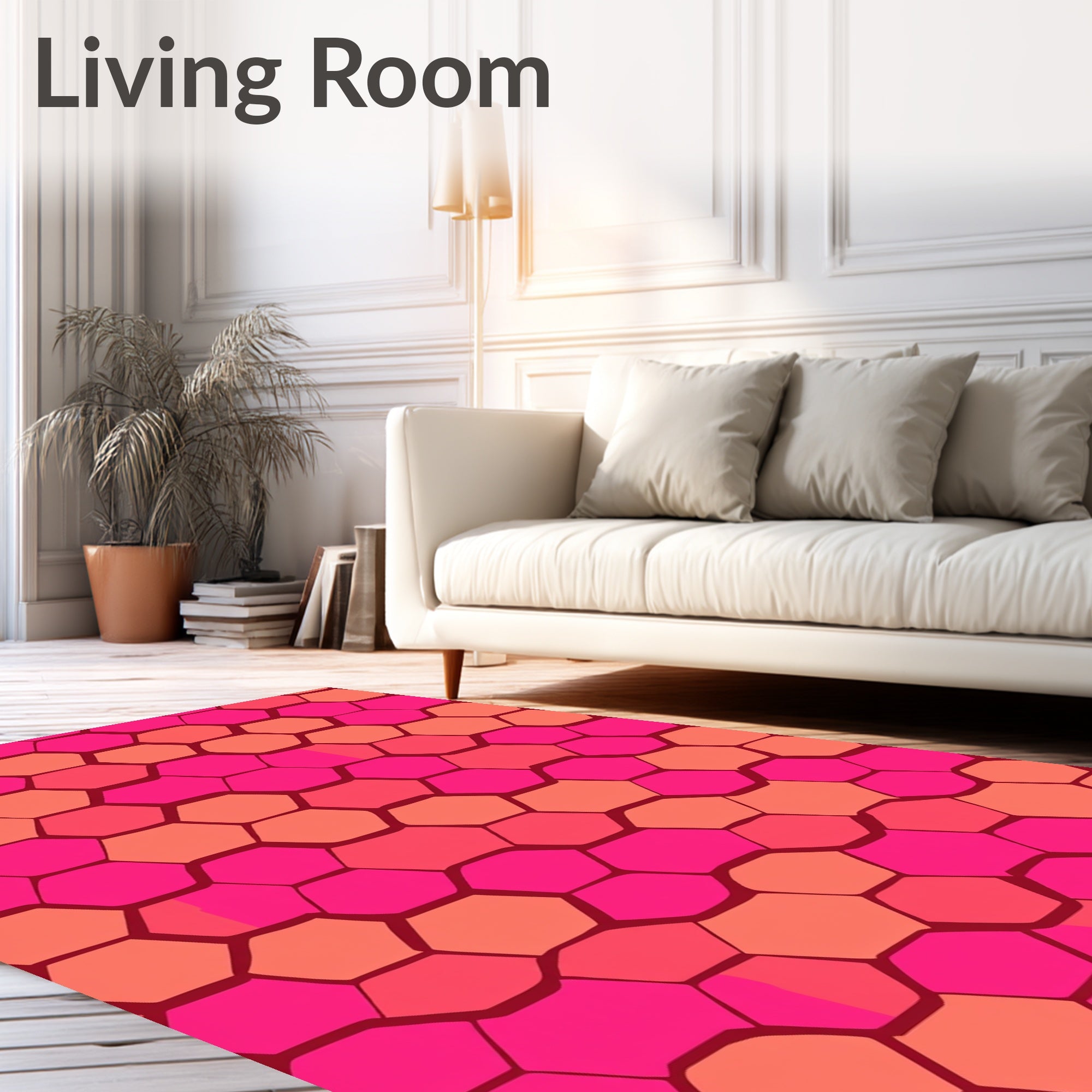 Bold Hexagonal Pink Coral Pattern Rug
