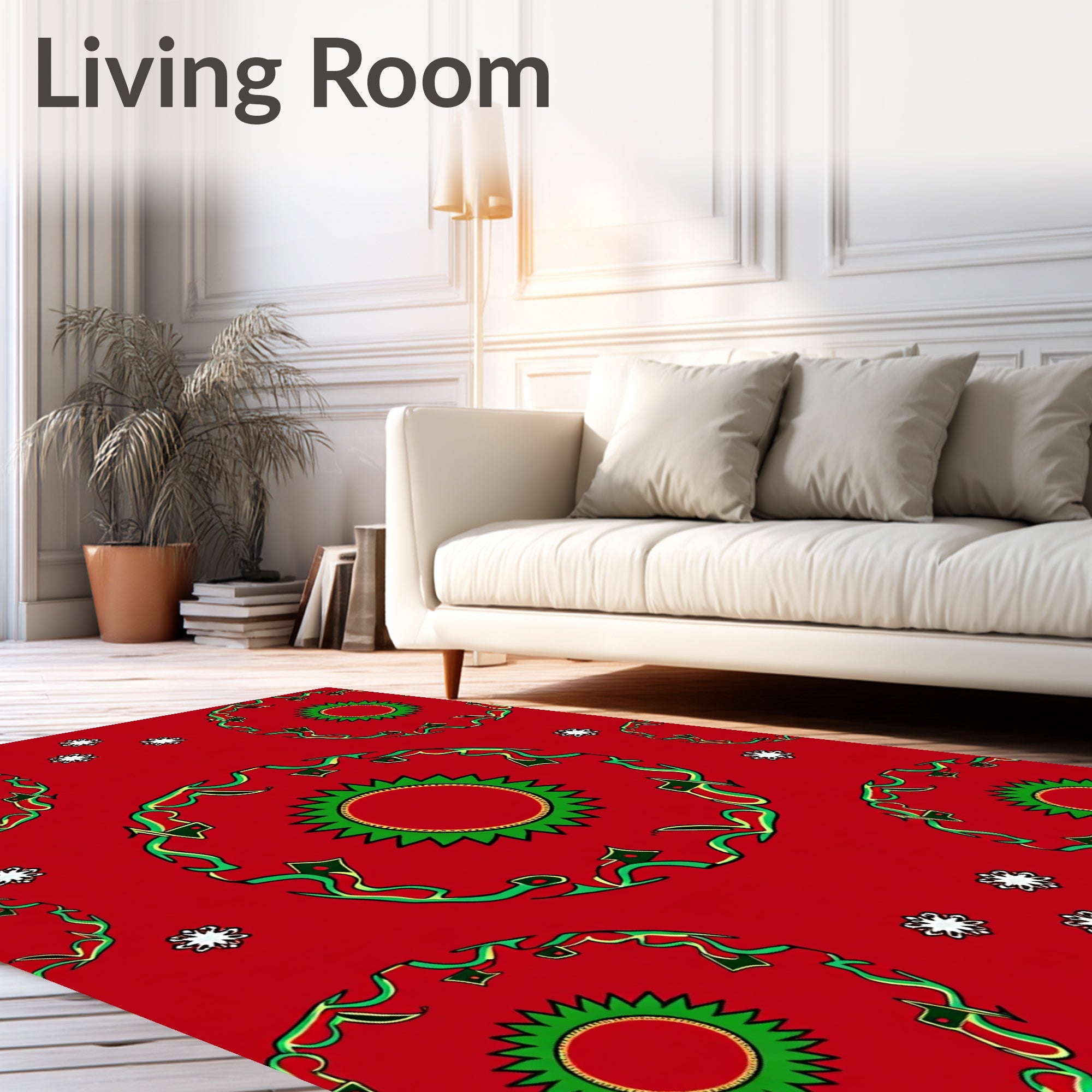 Red Floral Pattern Mandala Design Rug