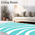 Wavy Turquoise White Zebra Pattern Rug