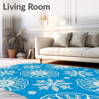 Bright Blue White Medallion Garden Rug