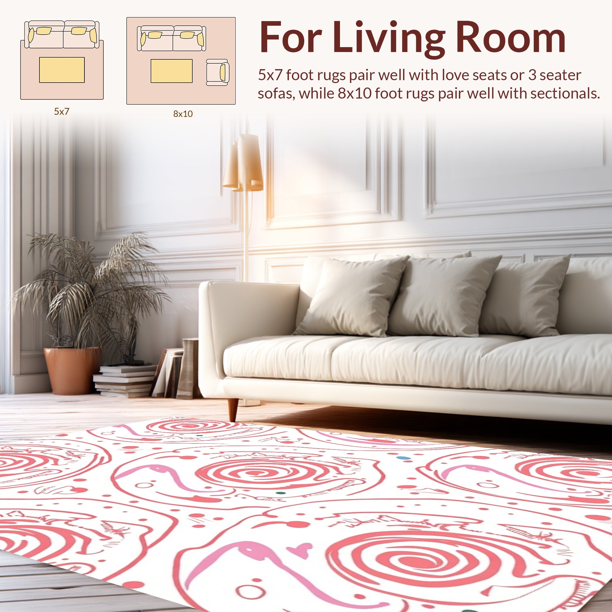 Pink Abstract Swirl Dot Design Rug