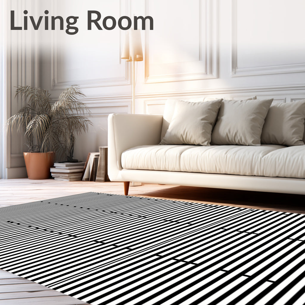 Modern Black White Horizontal Line Pattern Rug