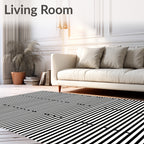 Modern Black White Horizontal Line Pattern Rug
