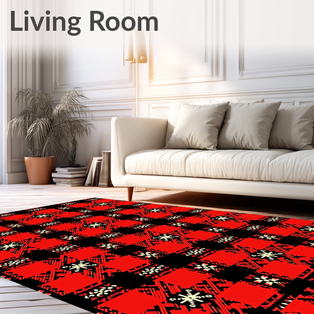 Bold Red Black Geometric Pattern Rug