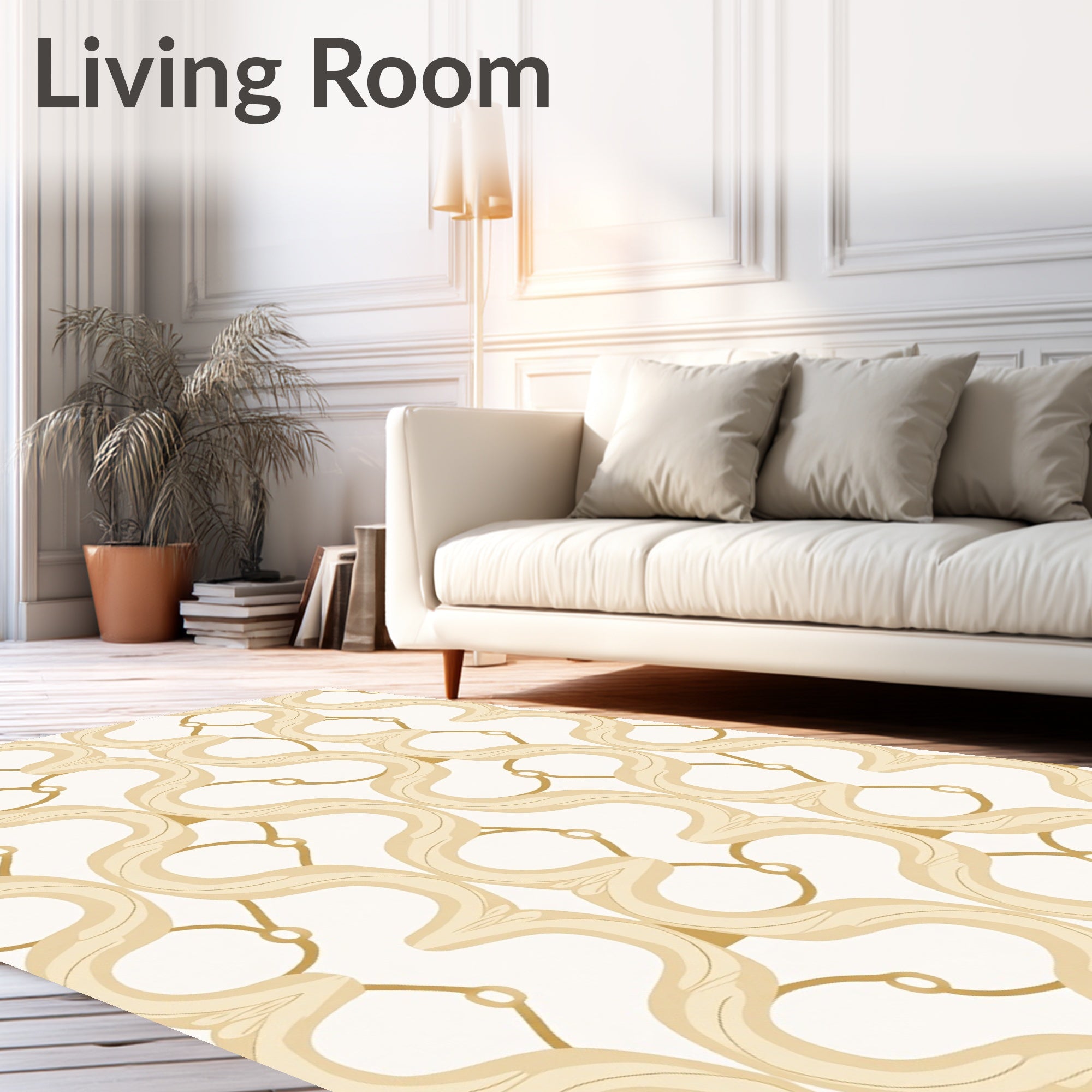 Elegant Cream Gold Swirl Pattern Rug