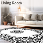 Floral Mandala Black White Pattern Rug