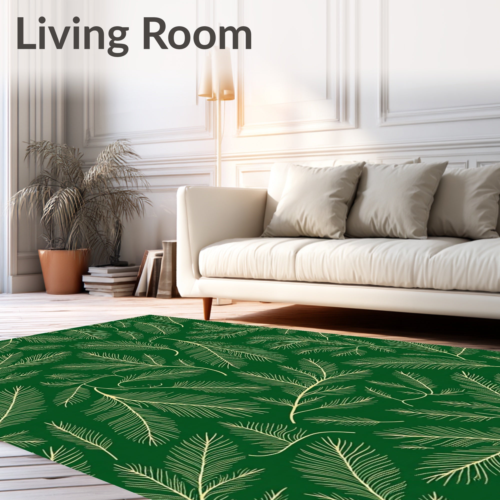 Forest Green Pine Branch Pattern Rug