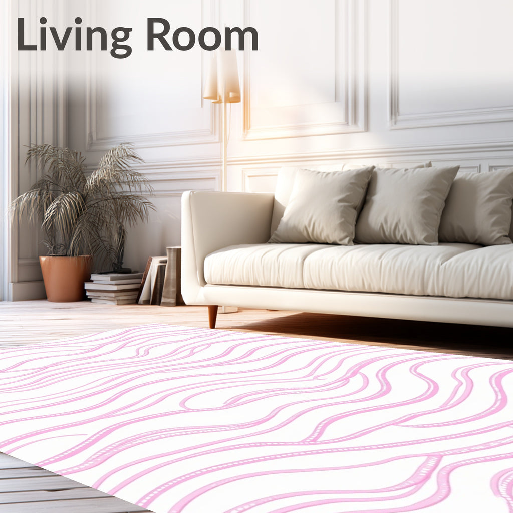 Soft Pink Wavy Stripe Whimsical Rug