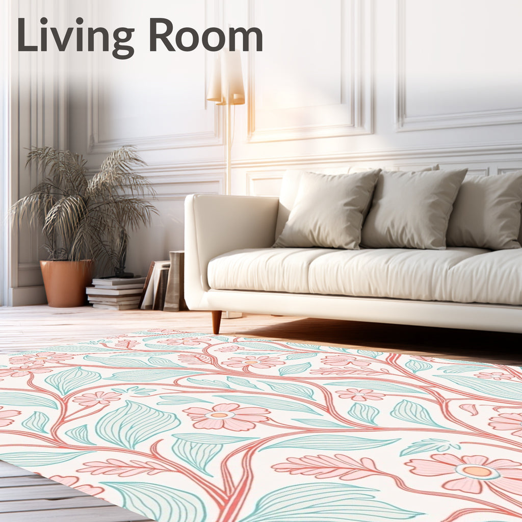 Coral Blush Floral Vine Pattern Rug