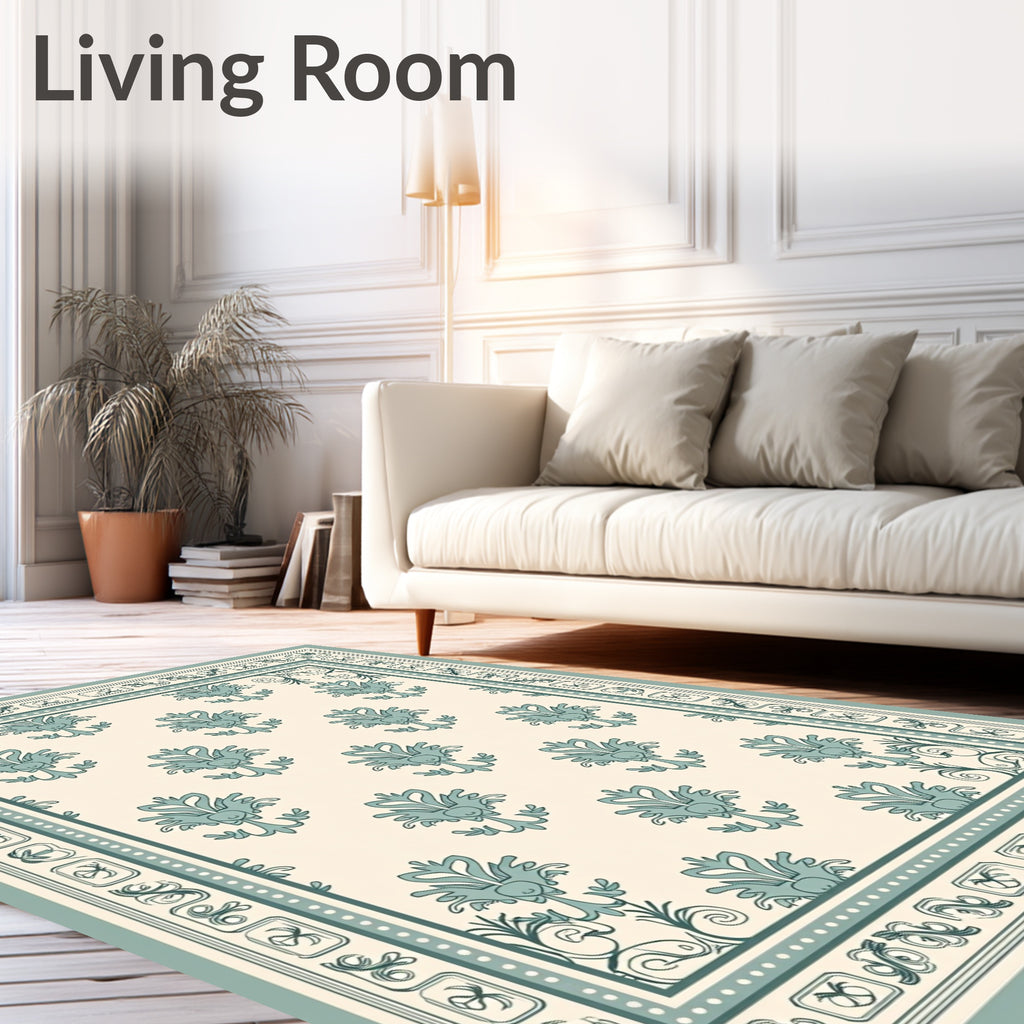 Elegant Teal Floral Repeating Pattern Rug