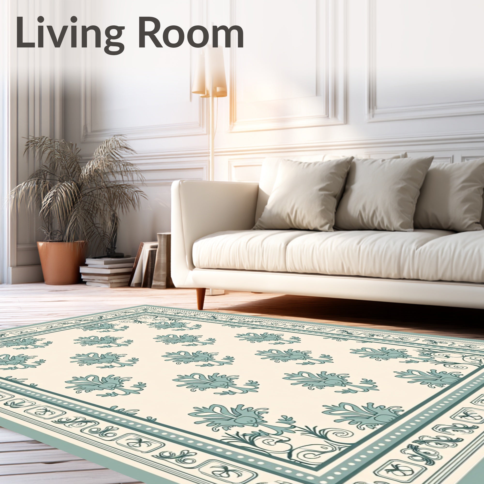 Elegant Teal Floral Repeating Pattern Rug