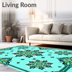 Aqua Teal Medallion Border Design Rug