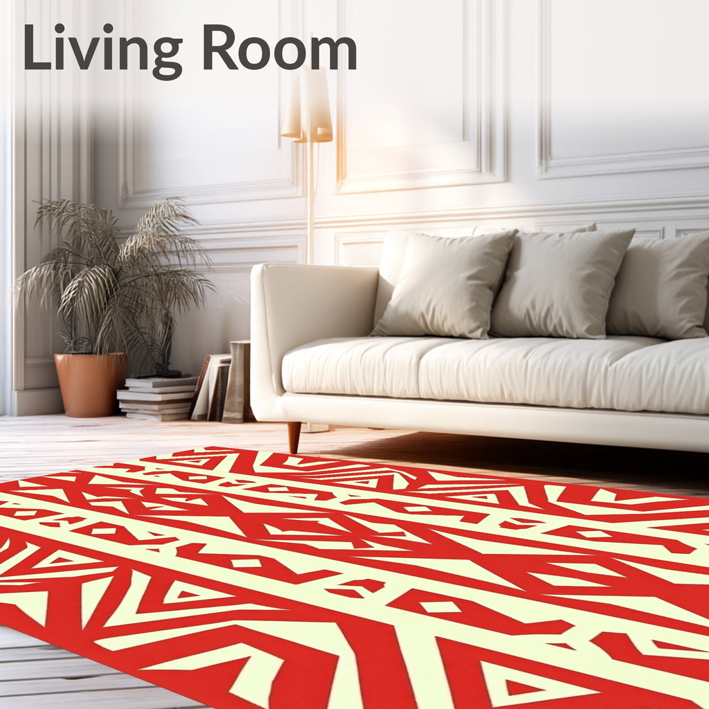 Red And Cream Tribal Stripe Design Rug
