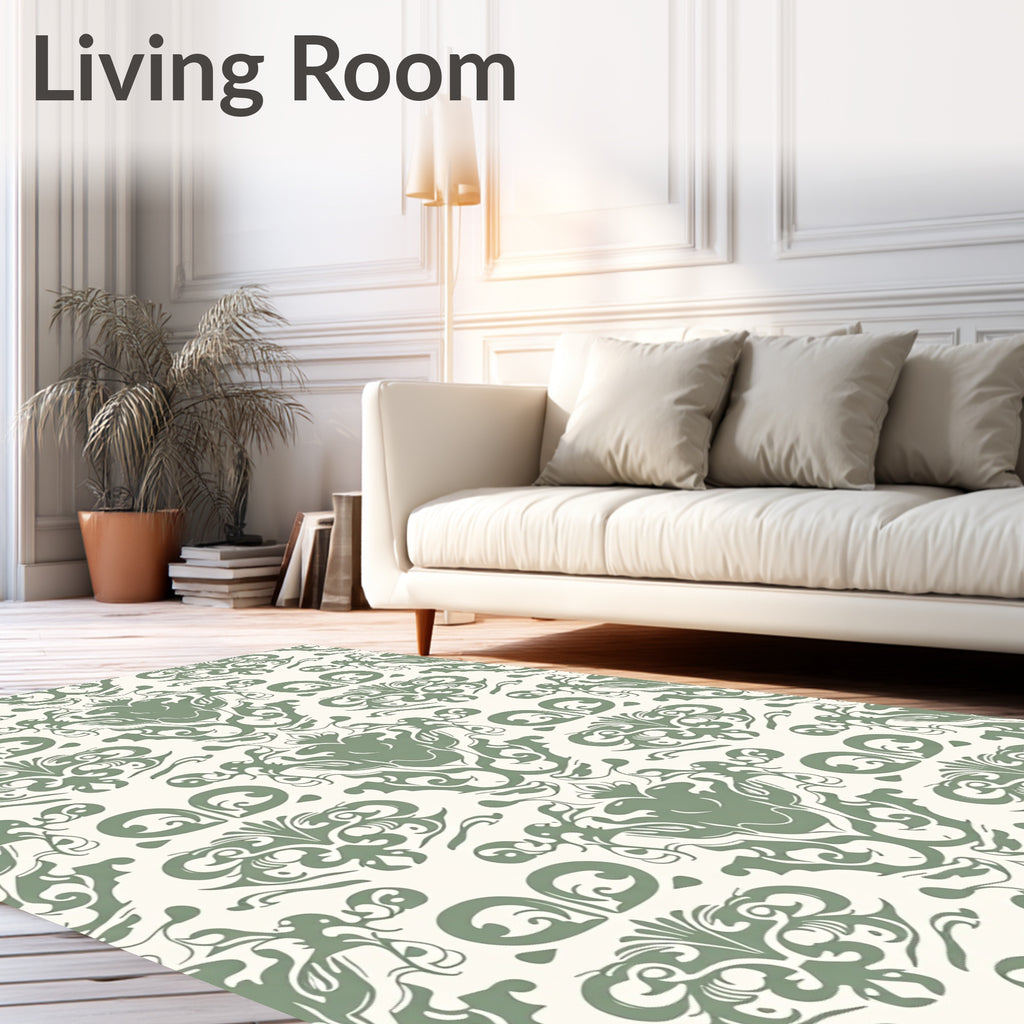 Sage Green Classic Floral Damask Rug