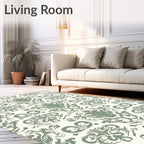 Sage Green Classic Floral Damask Rug