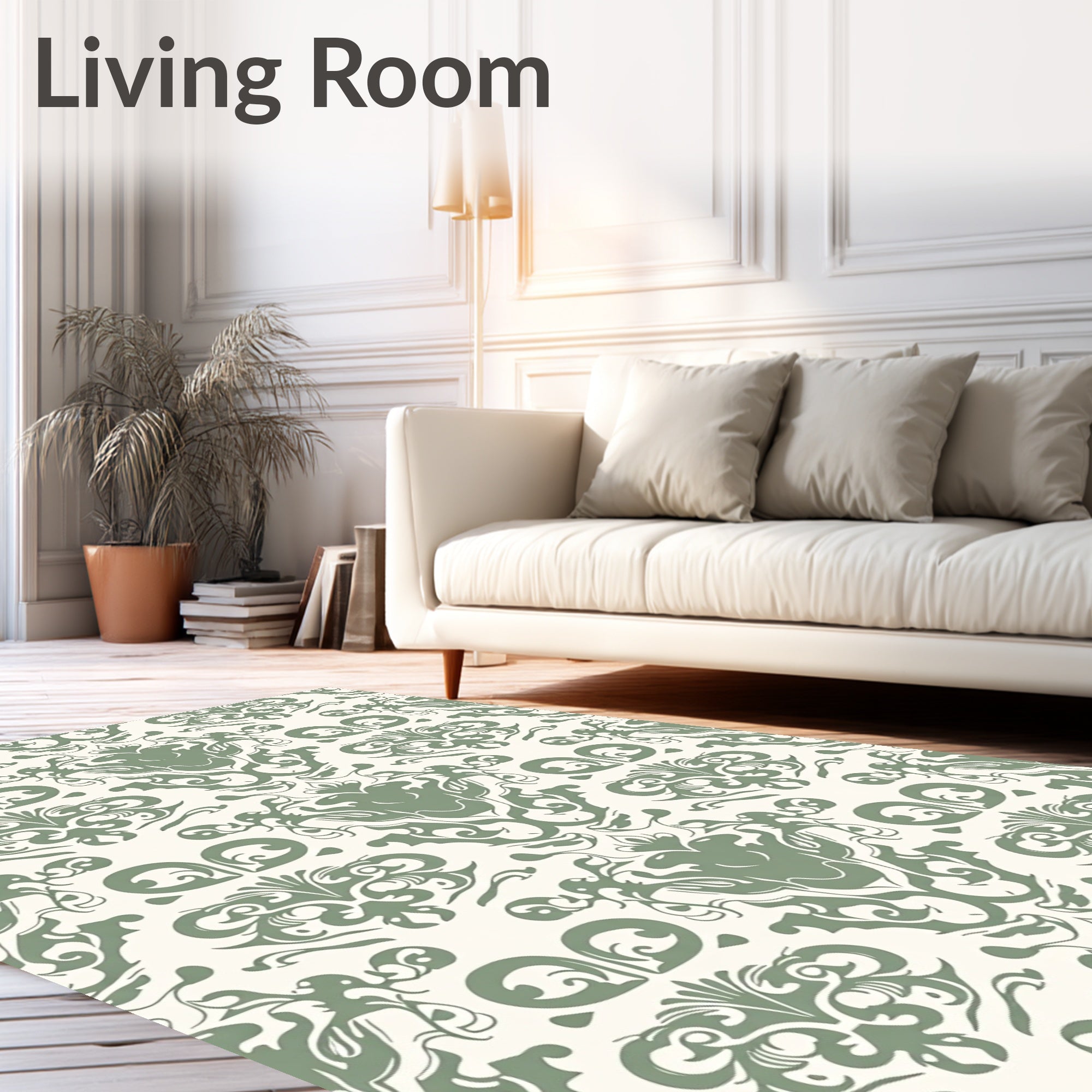 Sage Green Classic Floral Damask Rug