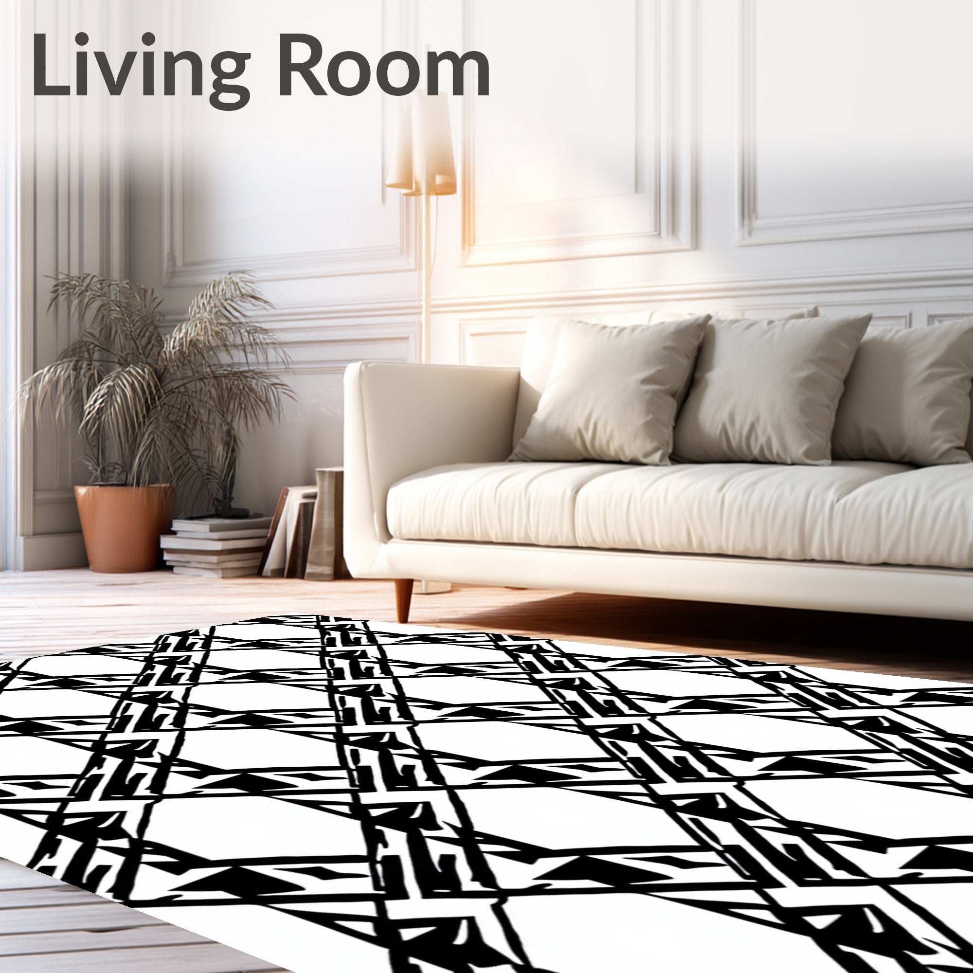 Graphic Black White Diamond Pattern Rug