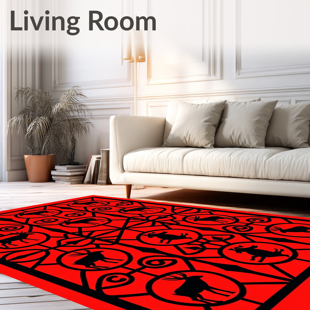 Black Deer Geometric Pattern Rug