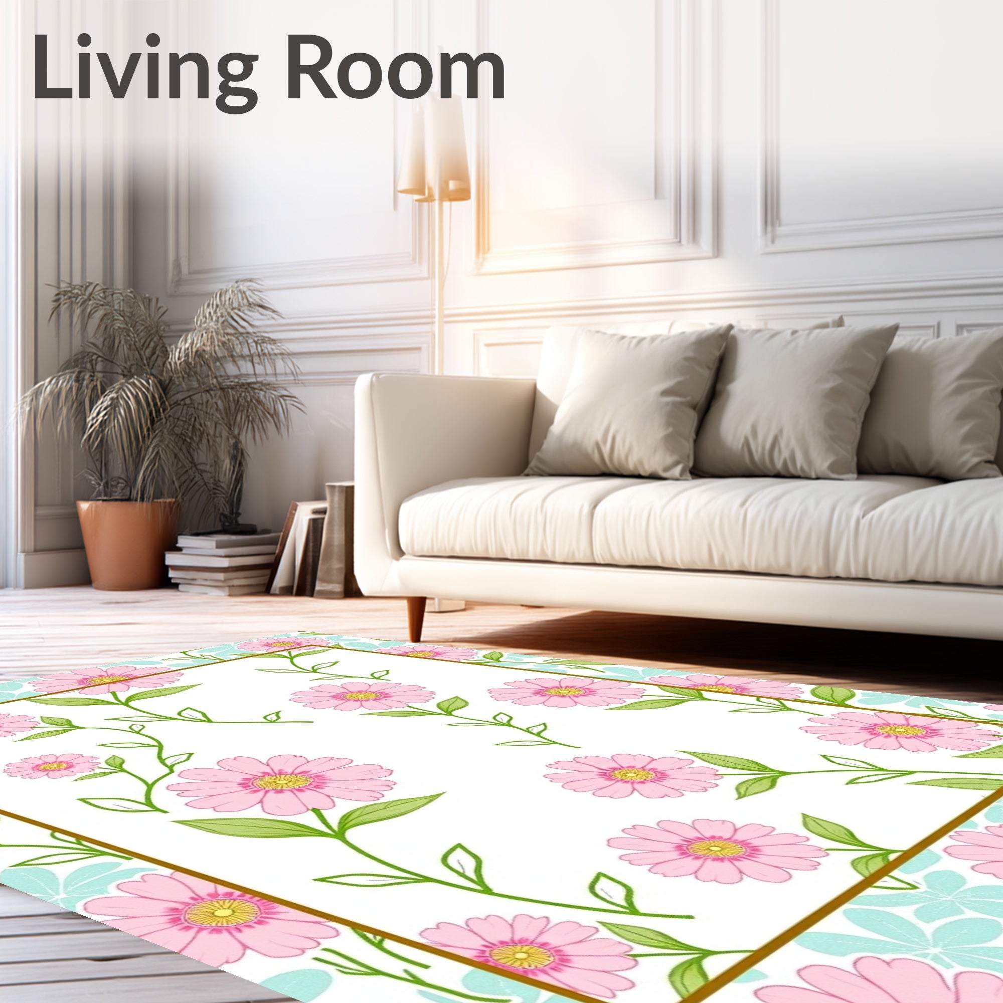 Pink Daisy Floral Pattern Rug