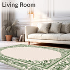 Elegant Green Floral Scrollwork Frame Rug