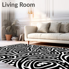 Abstract Black White Wavy Pattern Rug
