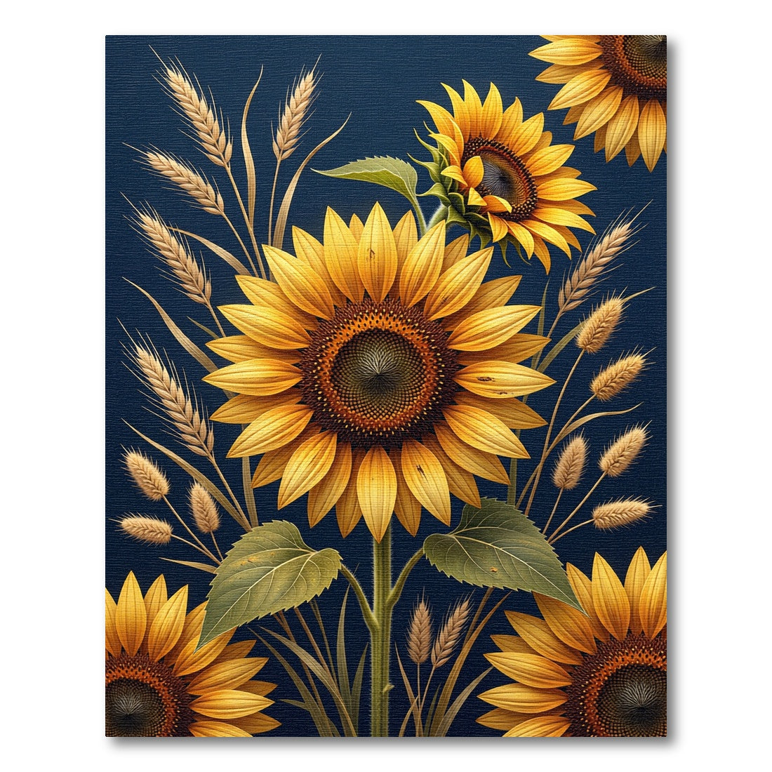 Golden Sunflower Wheat Navy Composition Rug