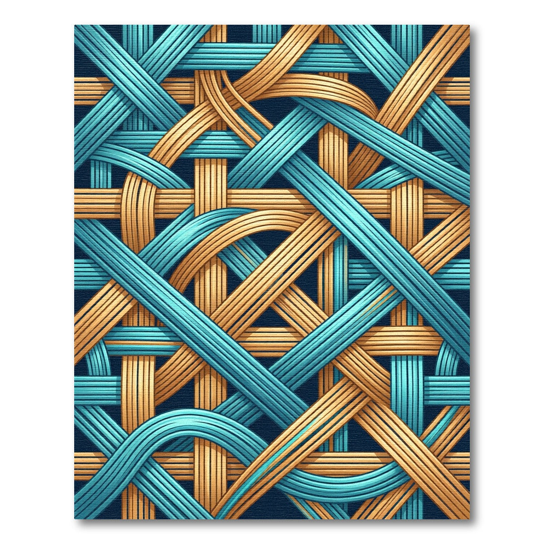 Interwoven Teal and Golden Abstract Weave Rug