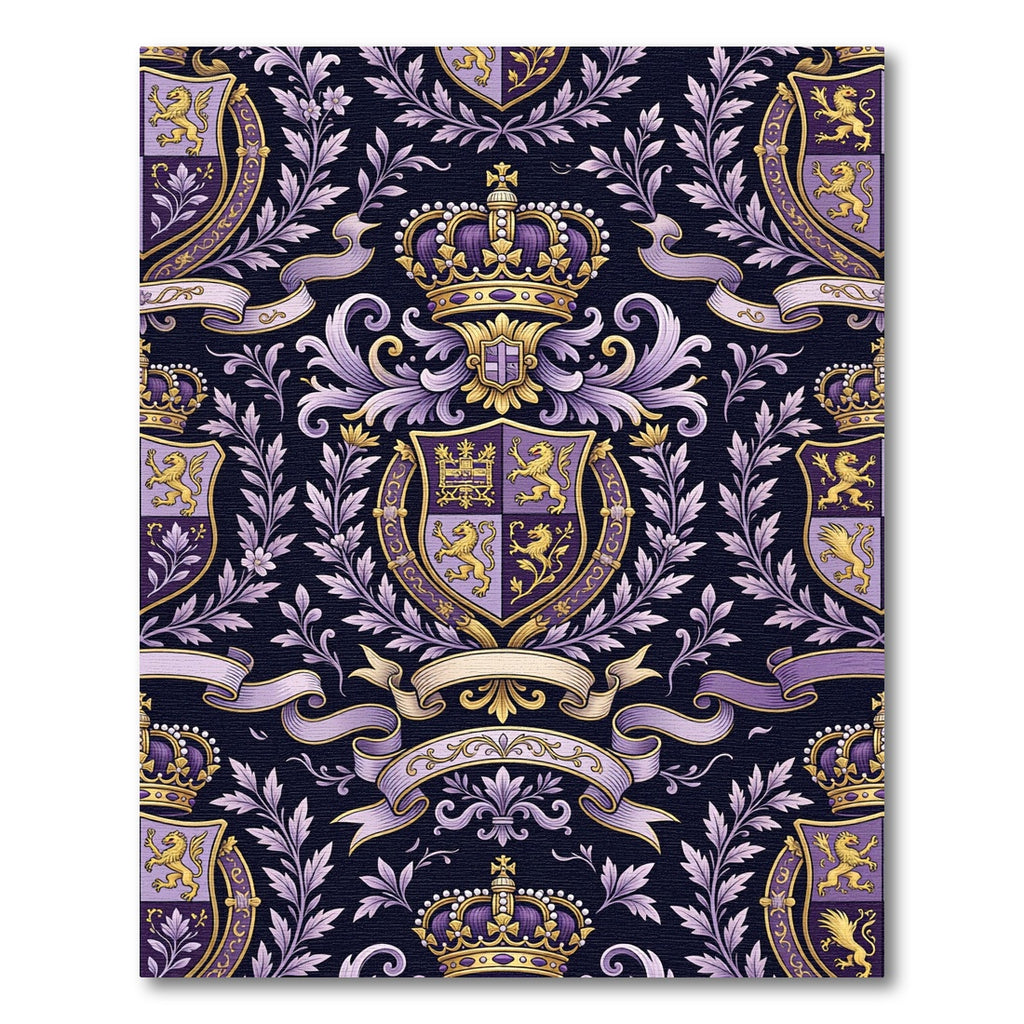 Regal Purple Gold Laurel Crown Crest Rug