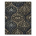 Ornate Black Gray Floral Damask Rug