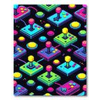 Neon Arcade Joystick Retro Gaming Grid Rug
