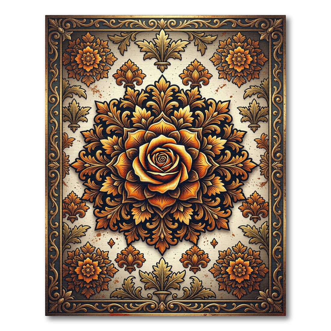 Ornate Amber Rose Floral Medallion Rug