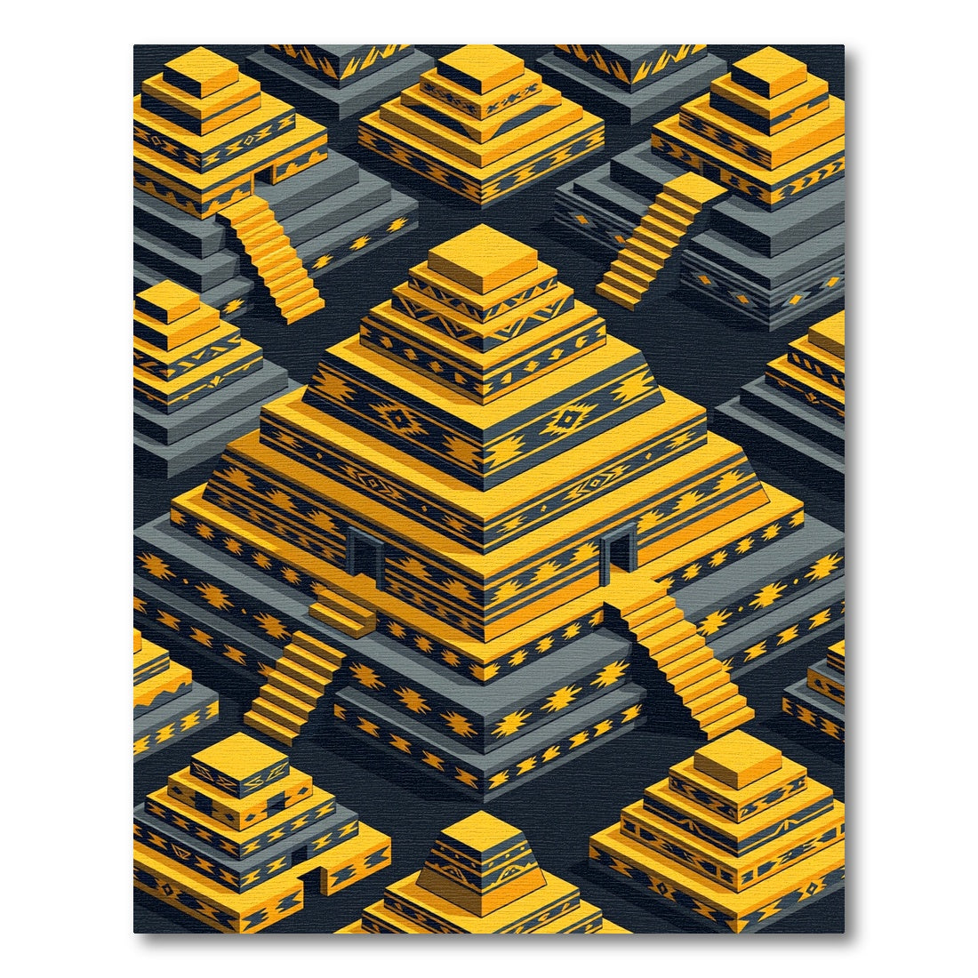 Gold Aztec Pyramid Geometric Step Rug