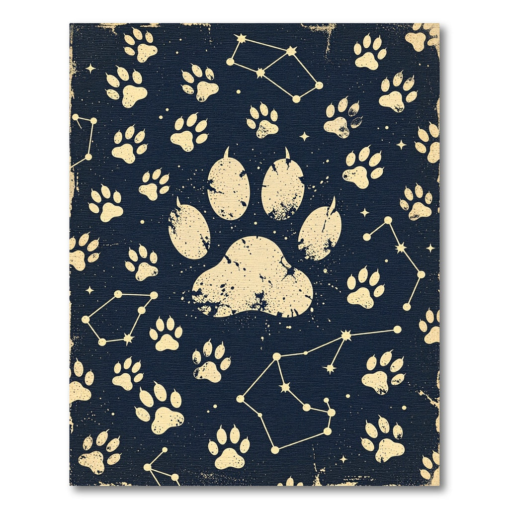 Celestial Paw Print Navy Starry Sky Rug