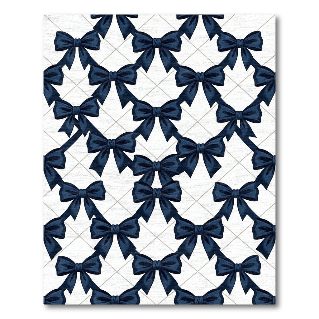 Sophisticated Navy Blue Ribbon Bow Grid Rug