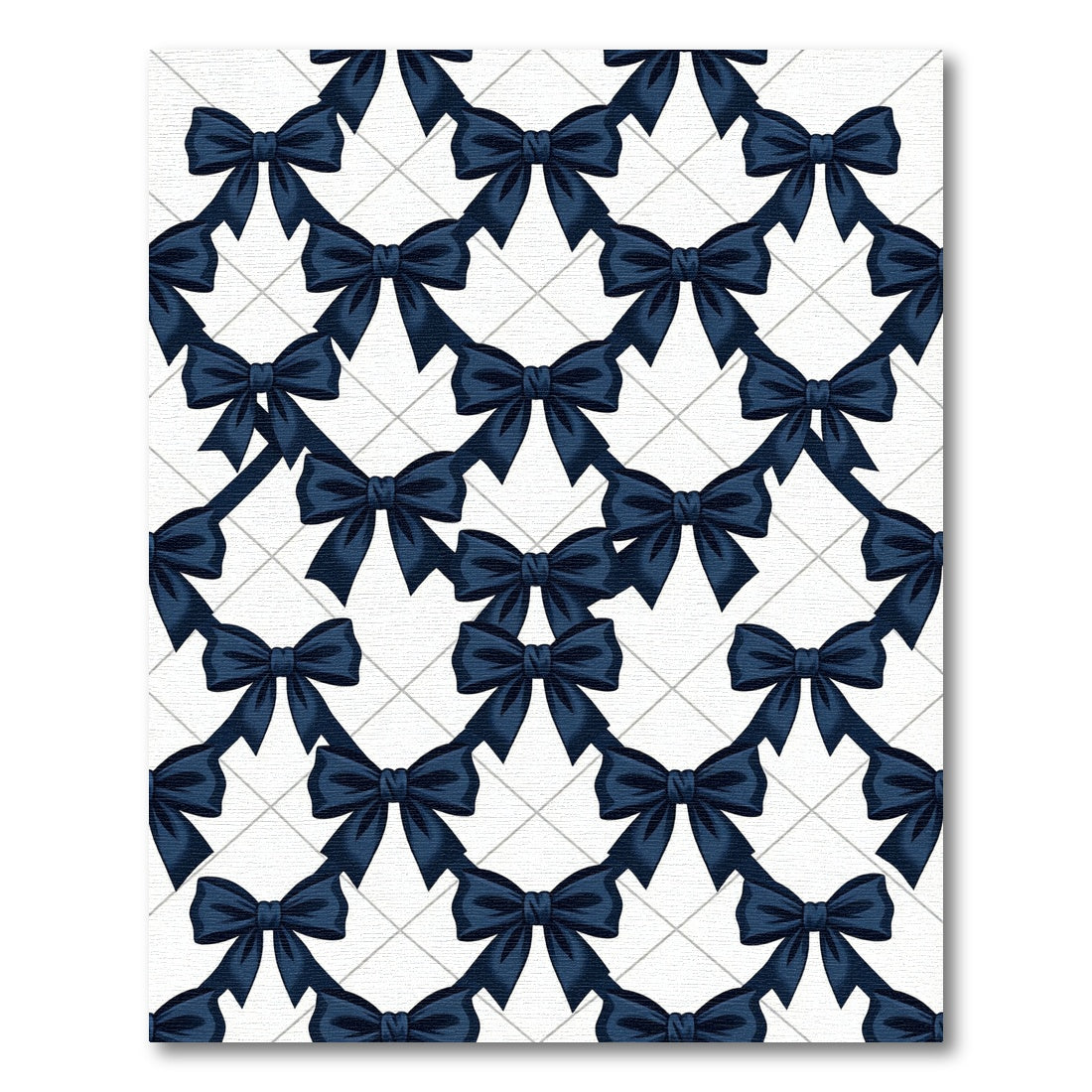 Sophisticated Navy Blue Ribbon Bow Grid Rug