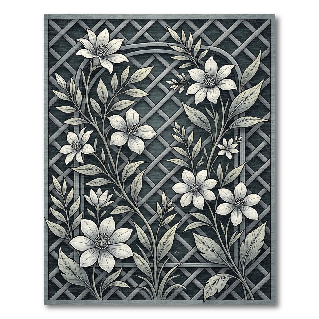 Monochromatic Floral Trellis Garden Rug