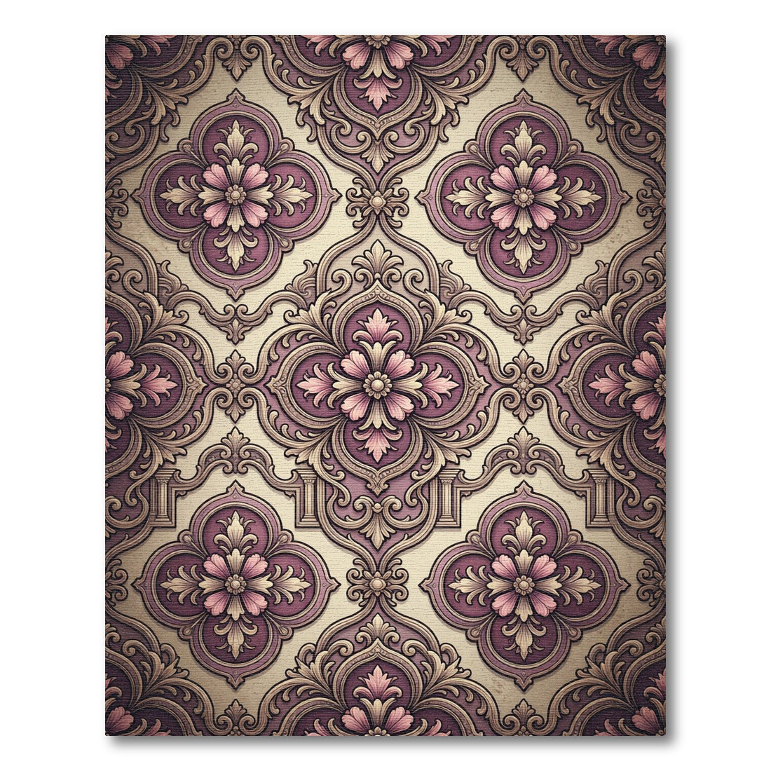 Ornate Plum Floral Medallion Rug
