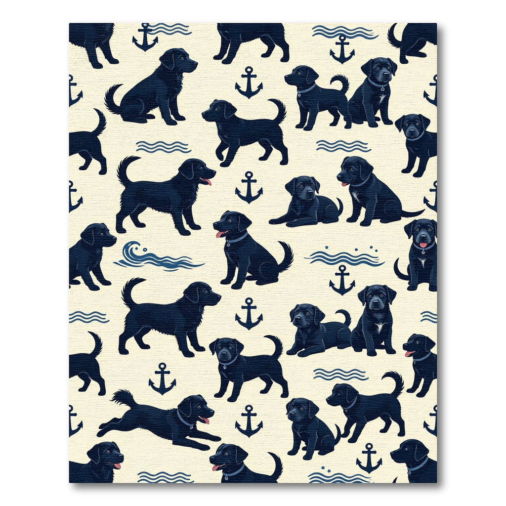Playful Black Labrador Nautical Anchor Illustration Rug