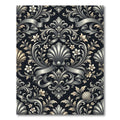 Ornate Black Floral Scroll Ribbon Rug