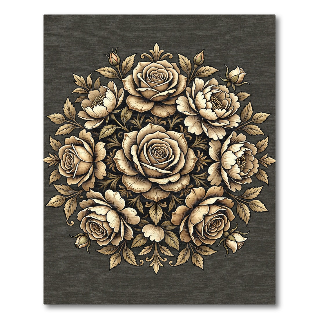 Elegant Beige Rose Floral Medallion Rug