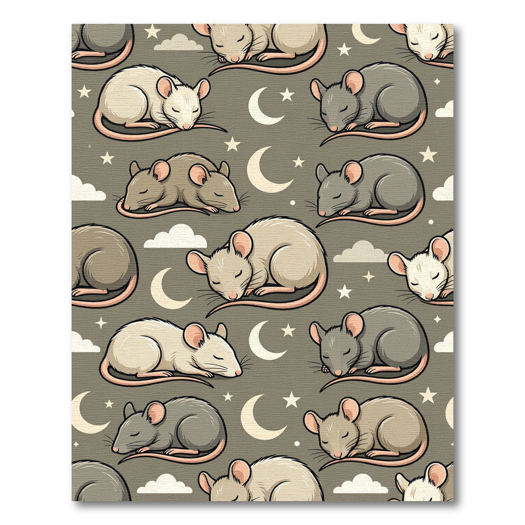 Whimsical Sleeping Mice and Moon Nightscape Rug