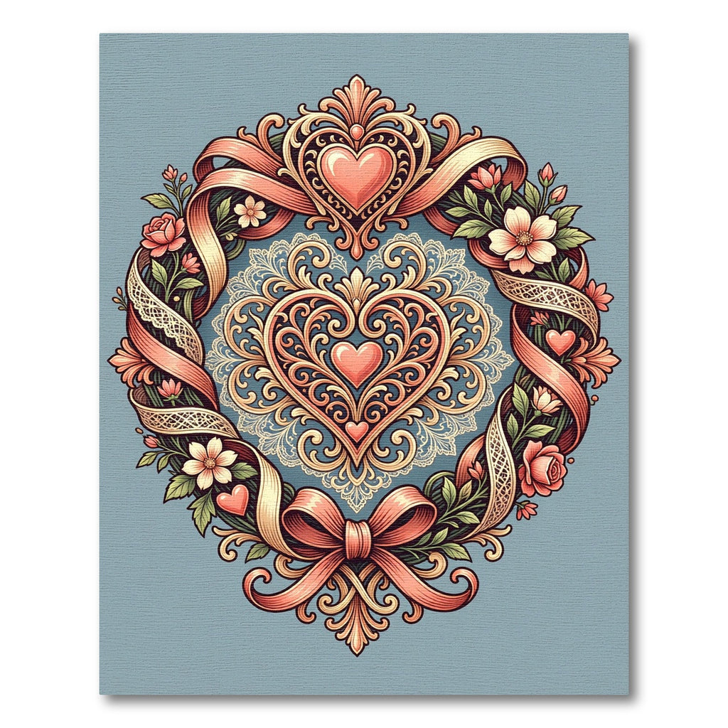 Ornate Heart Wreath Floral Ribbon Rug