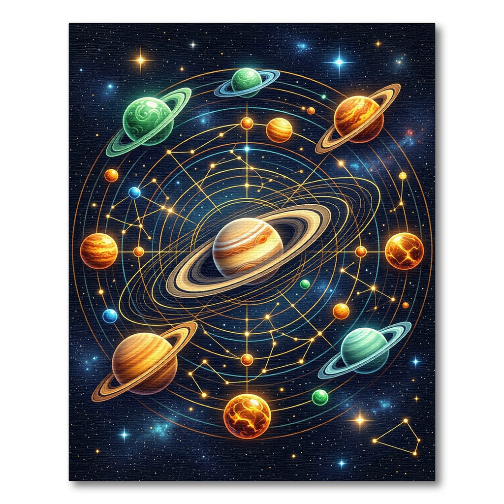 Celestial Orbits Golden Solar System Rug