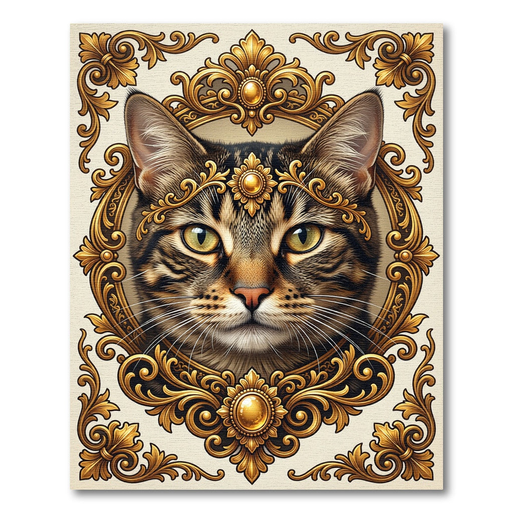 Ornate Golden Tabby Cat Portrait Rug