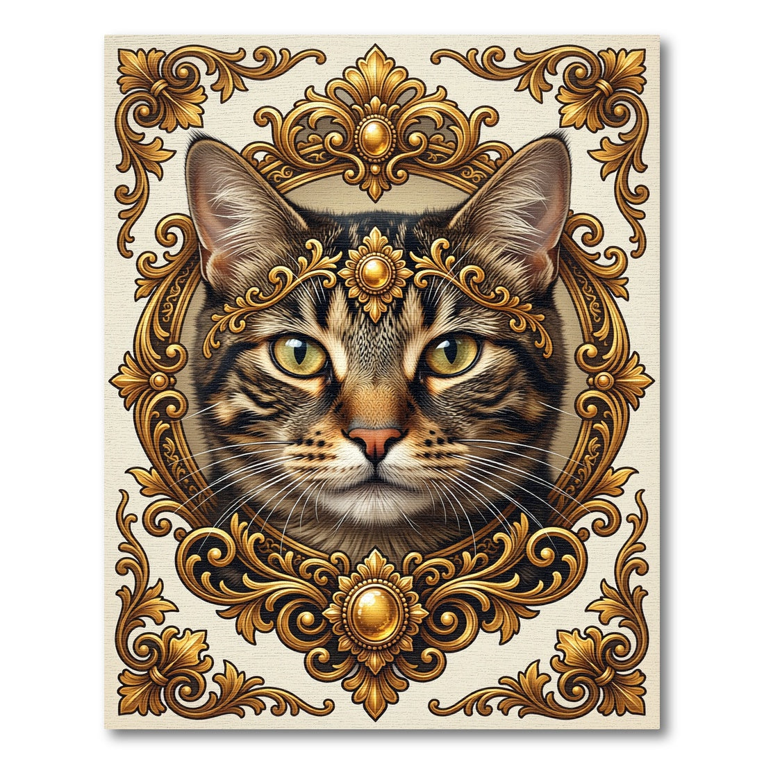 Ornate Golden Tabby Cat Portrait Rug