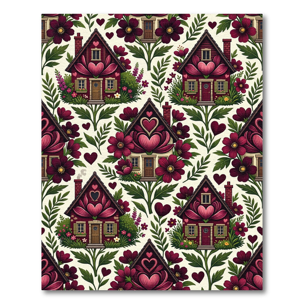 Crimson Floral Houses Heart Garden Rug