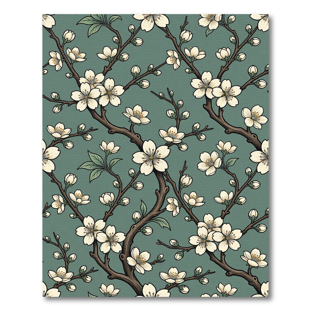 Elegant White Cherry Blossom Sage Meadow Rug